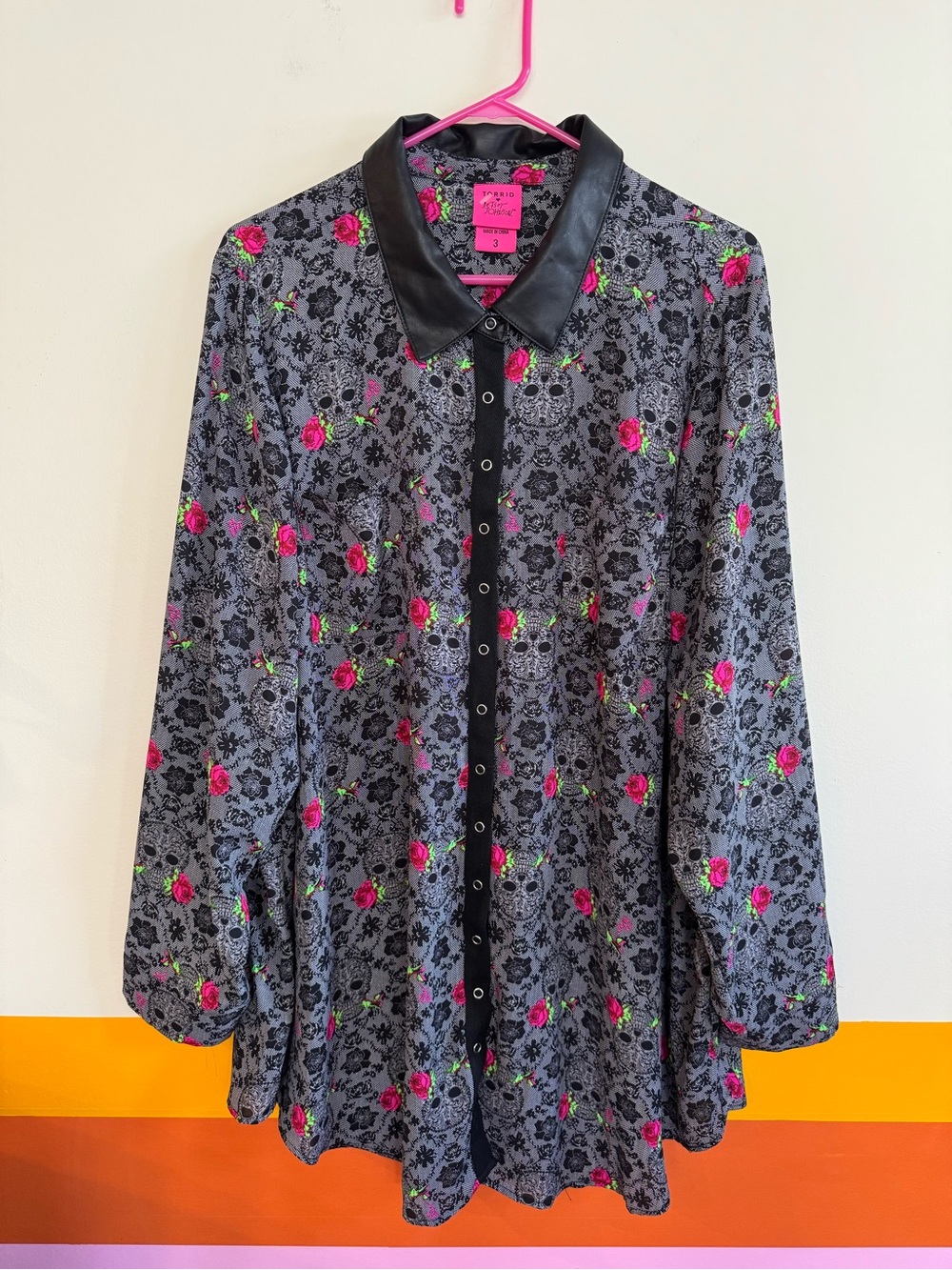TORRID x Betsy Johnson Georgette Floral Skulls tunic blouse